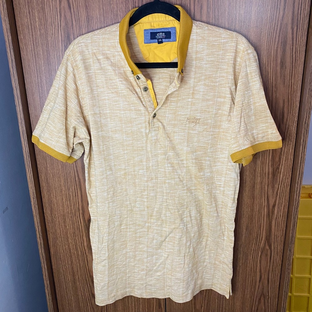 Ette Polo Shirt Mens XXL‎ Yellow Textured Knit Short Sleeve Regular Fit Top